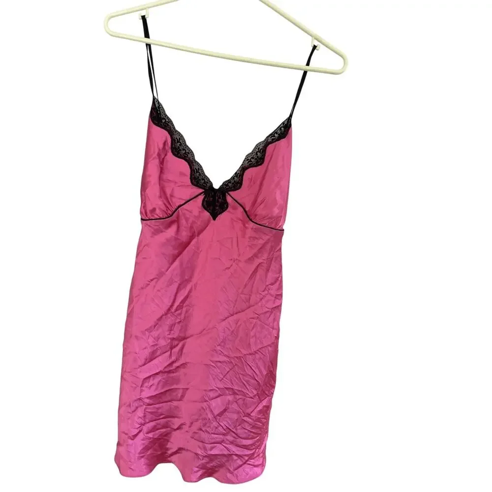 Linea Donatella Womens Slip Dress XL Satin Pink Babydoll Chemise Glam Whimsigoth